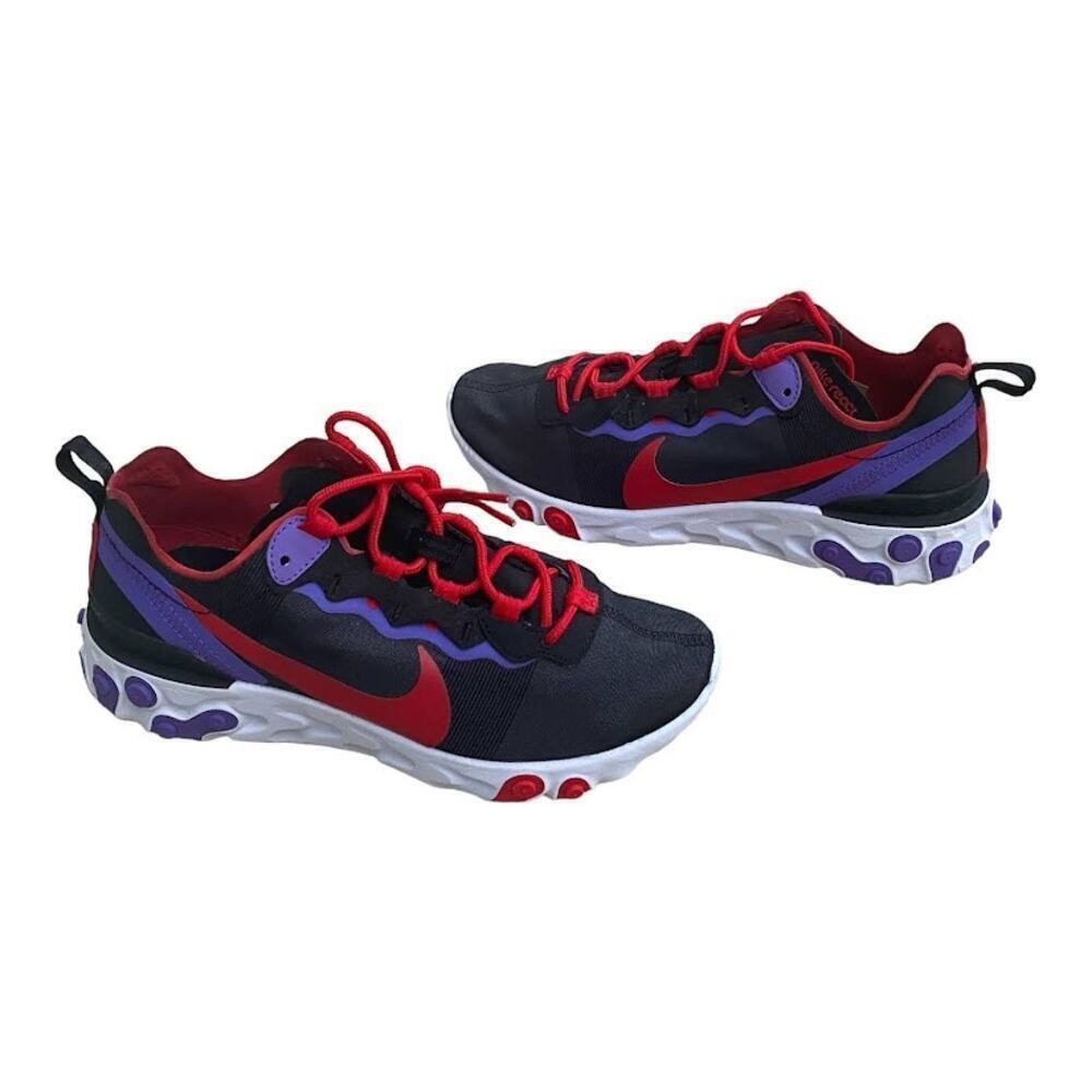 Nike React Element 55 Womenns 7.5 Black Red Purple CQ9903-001 Running Sneakers - Picture 13 of 16